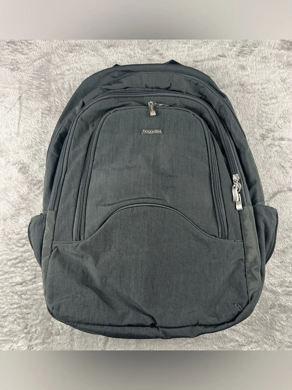 Baggallini Travel Backpack Gray Nylon Laptop Carry On Organizer Bag Pink Lining